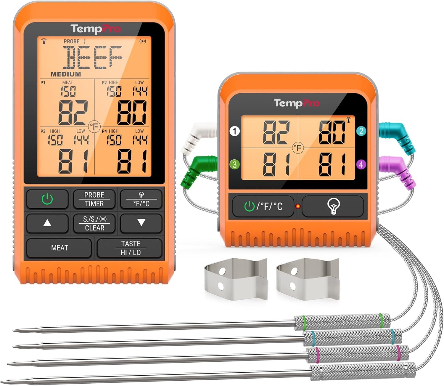 ThermoPro TP829 - Termómetro Inalámbrico para Carne (4 Sondas)